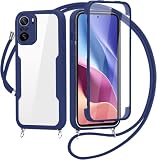 Cover per Redmi K40/K40 Pro/K40 Pro Plus con Cordino, 360 Gradi Antiurto Custodia con Protezione Schermo Integrata Trasparente Rugged TPU Bumper Doppia Protettiva Cover per Redmi K40/K40 Pro - Blu