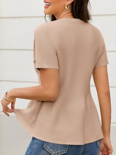 Image of Saodimallsu Womens Short Sleeve Cardigans Ruffle Button Down Crew Neck Peplum Babydoll Knit Sweater Tops
