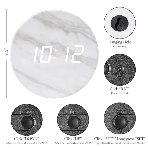 Leafre LFWC-2402 Wireless Minimalist Led Digital Wall Clock– Rechargeable | Desk Holder Included | 12/24 Hour, Night Mode, Silent Clock | Room Decor For Kitchen, Living Room, Bedroom, Office  thumb #3