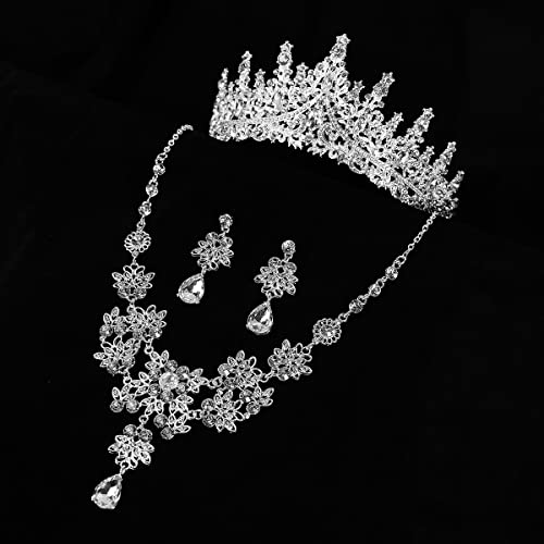 Lhelca Baroque Bridal Jewelry Set 3 Pieces Tiara Earrings Necklace, Bridal Jewelry Set, Wedding Rhinestone Crystal Party Birthday Prom Pageant Jewelry For Women Girls #TOP3