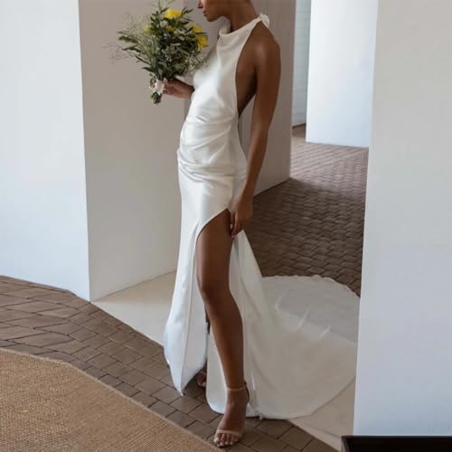 Strapless Satin Wedding Dresses with Bow Sweep Train A Line Bridal Dress for Women Mini Dress for Bride Lace Up Back4