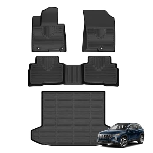 AZYT Floor Mats & Cargo Liner for Hyundai Tucson Hybrid 2025 2024 2023 2022 (Not For PHEV) All Weather Automotive TPE Liners Set Anti-Slip Waterproof Floor Liners Accessories (Car Mats+Trunk Mat)Black