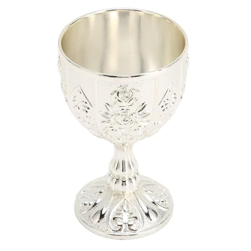 Cyrank Tasse à vin Vintage, gobelet à calice, gobelet à vin en argent, tasse en métal gaufré, décoration artisanale d'art, ornements de maison pour fête...
