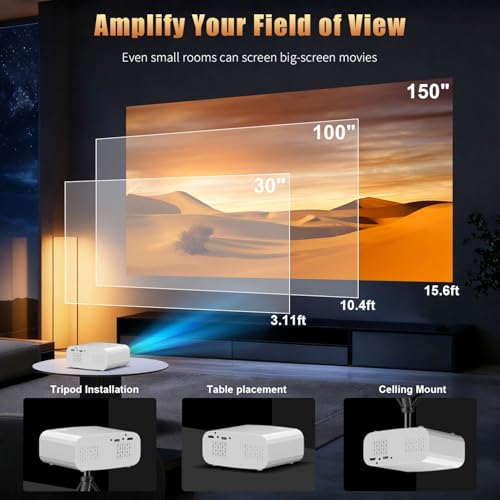 Image of Mini Projector, Portable Smart Projector with Android 13 WiFi Bluetooth 5.2, 1080P 4K Decode Outdoor Movie Projector Auto Keystone Dolby Audio, 150 inch Home Cinema for Bedroom Camping TV Stick
