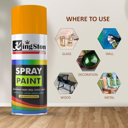 Image of Kingston Acrylic Spray Paint for Metal, Wood, Wall & Plastic, Multi-Surface DIY Paint, Quick Dry, Smooth Finish, 400ml Can, JCB Yellow, 1 Pc