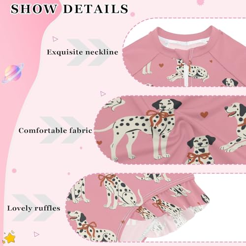 Girls Long Sleeve Swimsuit Dalmatian Dogs One Piece Bathing Suit Zipper UPF 50+ Rashguard Swimwear 3-12Y4