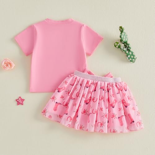 Image of Kayotuas Toddler Girl Summer Outfits Bow Embroidery Short Sleeve T-shirt and Sparkle Tutu Skirt Cute Sister Matching Dresses