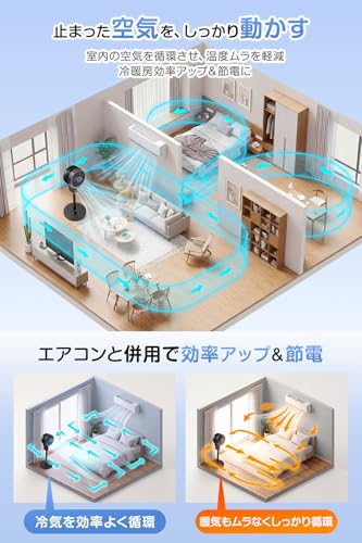 サーキュレーター 扇風機 DCモーター 【2026新登場・360°送風×DC省エネ設計】 強力 静音 省エネ 3D 首振り 360度回転 立体送風 アロマ対応 リモコン付き 大風量 8段階風量 高さ自由調整 1台多役 せんぷうき扇風機 さーきゅれーたー コンパクト お手入れ簡単 リビング 寝室 空気循環 部屋干し 衣類乾燥 梅雨 除湿 お手入れ簡単 6-30畳 対応