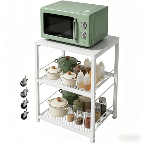 smusei Mesa auxiliar blanca, 3 pisos, pequeña mesita de noche, mesa auxiliar con ruedas, soporte para impresora, mesa de sofá para cocina, dormitorio, baño, oficina, salón, 40 x 30 x 57 cm