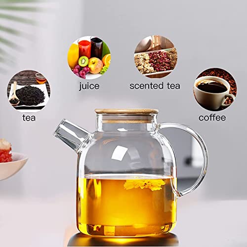 Sitiepa Glass Tea Pot Kettles Stovetop Safe, 60.8Oz/1800Ml Heatproof Borosilicate Glass Teapot Water Pitcher With Bamboo Lid And Removable Filter Spout For Loose Leaf And Blooming Tea #TOP5