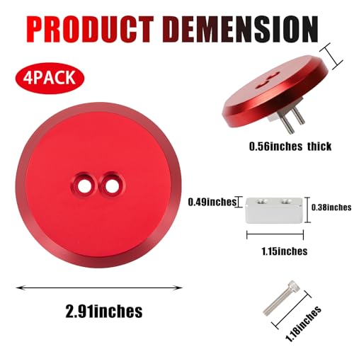 Image of 4pc Corvette Jack Pucks Billet Aluminum Lifting Puck Floor Jack Pad Adapter | Compatible with 1997-2023 Corvette C5 C6 C7 C8 / 944 964 993 996 997 911 Boxster Cayman - Red