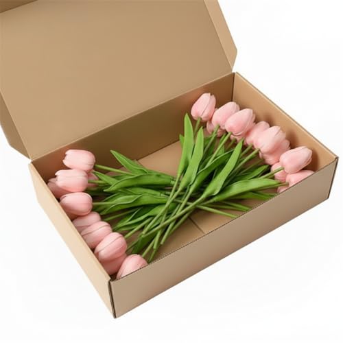 SHUERIET Pink Artificial Tulips Real Touch Fake Flowers, 20 Pcs PU Faux Tulips 13.5", Realistic Tulip Bouquet for Wedding Centerpiece Spring Home Kitchen Dining Table Vase Decoration Easter Floral by SHUERIET - Used condition - Image 9