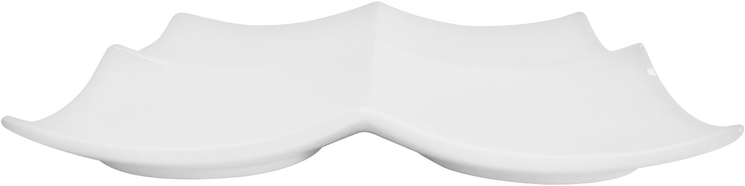 CAC China F-P8 Fortune 8-Inch by-3/4-Inch Super White Porcelain Square Plate with 4 Square Compartment, Box of 24