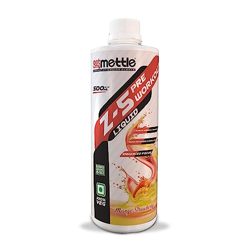 Image of swasthum Mettle Liquid Z5 Preworkout | 4g Beta Alanine | 4g Citrulline | (Mango Strawberry, 500ml)