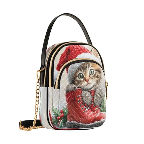 Sac à bandoulière chat de Noël pour femme petit sac à main fille