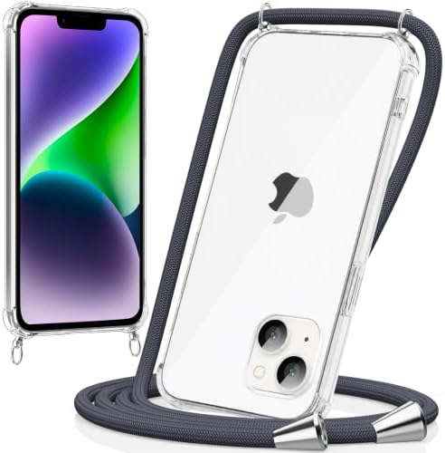 caslord Handyband kompatibel mit iPhone 14 | Transparent Hülle mit Handykordel für zum Umhängen | für Sport Reisen Partys Einkäufe Babypflege | Dunkelgrau