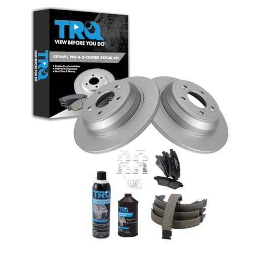 Image of TRQ Rear Brake Pad & Rotor Kit, with Chemical Kit Parking Brake Shoe Set Ceramic Premium G-Coated Compatible with 2017 Genesis G80 2015-2016 Hyundai