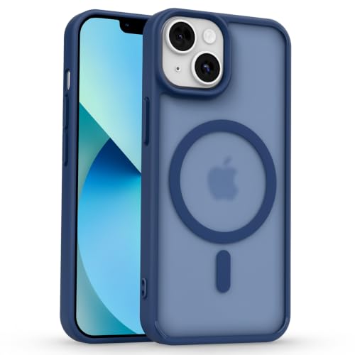 Image of Pikkme Back Cover for iPhone 13 / iPhone 14 | Mag-Safe Compatible | Smoke Frosted Transparent Matte Finish | Hard PC + Soft TPU | Shockproof | Raised Camera Protection Bumper Case| Blue Smoke Mag-Safe