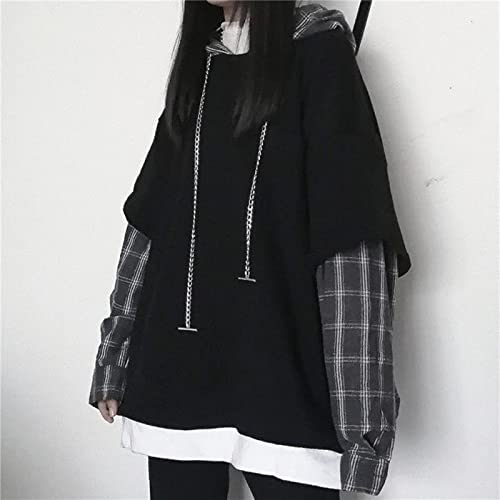 Zouyuan Sudadera a Rayas para Mujer Black Gothic Style Sudadera con Capucha Patchwork...