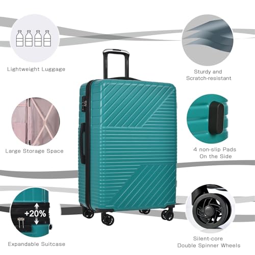 Durable Hardshell Luggage Set - 3 Piece Lightweight Suitcase with 8 Silent Wheels and Combination Lock - 20'' 24'' 28'' Travel Bags4