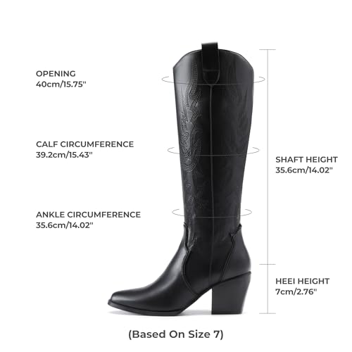 DREAM PAIRS Womens Cowboy Boots Cowgirl Knee High Pointed Toe Comfortable Wide Calf Chunky Heel Embroidered Western Ladies Boot,Size 6.5,Black/Pu,SDKB224W by DREAM PAIRS - Image 4