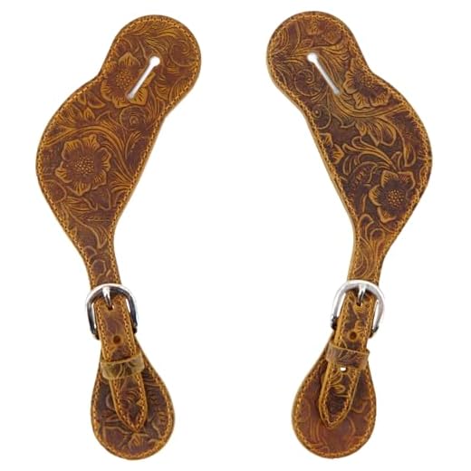 Jeereal Leather Western Spur Straps for Cowboy | Men and Women's Boots Equipment | Double Ply Reinforced Stitching Spur Straps (Bourbon Brown | Pattern)