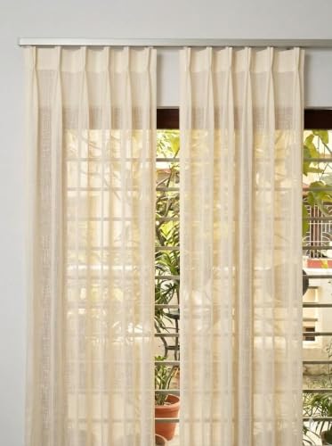 Image of KALIYO Linen Look Sheer Pleated Curtains for Living Room & Bedroom | Premium Light Filtering Window Curtains | Pinch Pleat Header Curtain Panels | Beige | 5FT | 2 Piece Set