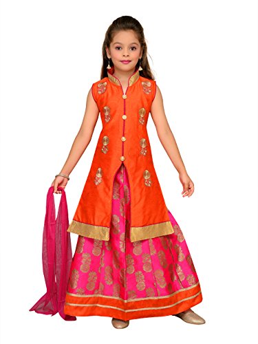 Image of Aarika Girl's Long Jacket, Lehenga And Dupatta Set