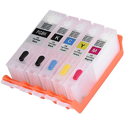 Oumij 5pcs PGI-850/CLI-851 Refillable Ink Cartridge Transparent PP Material Low Consumption & High