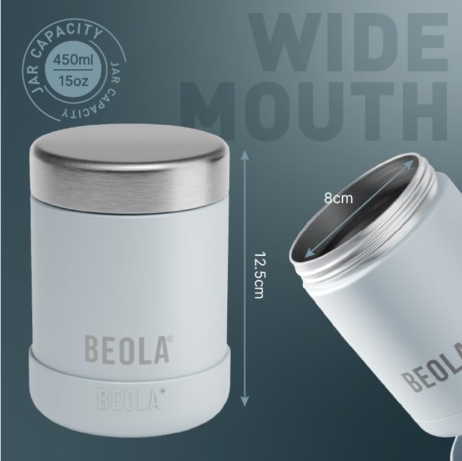 BEOLA 450ml Food Jar Lunch Box Thermos Stainless Steel Double Wall Insulated Travel Food Flask for Kids and Adults, 15oz (Blue Ice)