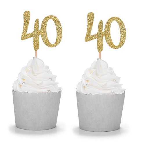 Gold Glitter Number 40 Cupcake Toppers Handcrafted 40th Birthday Celebrating Decors