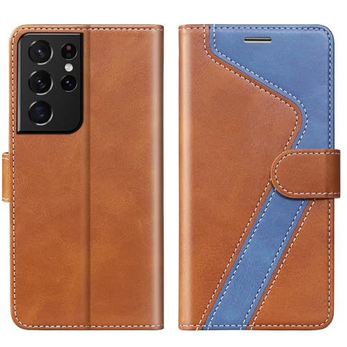CIVICASE Compatible for Samsung Galaxy S21 Ultra 5G Wallet Case, Flip Case with RFID Blocking Credit Card Holder, PU Leather Matching Phone Case for Samsung S21 Ultra,Brown Blue by CIVICASE - Used condition - US$9.06