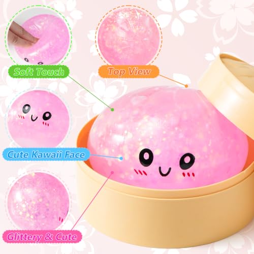 Dumpling Squishy 2 Packs Butter Squishy, Glitter Dumpling Squeeze Mystery Box Squeeze Fidget Toys Slow Rising Squishies Stress Balls for Anxiety Relief, Party Favors Gifts for Kids & Adults - Image 5