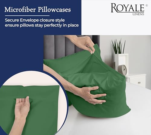 Image of Royale Linens King Pillowcase Set of 2 - Bed Pillow Cover - 20 inch x 40 inch - Pillowcases - 1800 Brushed Microfiber, Wrinkle & Fade Resistant - Soft & Cozy- King Size Pillow Case (Hunter Green)
