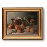 Bzstyleart Gold Framed Vintage Wall Art, Rustic Farmhouse Still Life Picture Artwork Canvas Prints Vintage Home Decor Aesthetic Fruit Painting for Kitchen Dining Room 8x10in