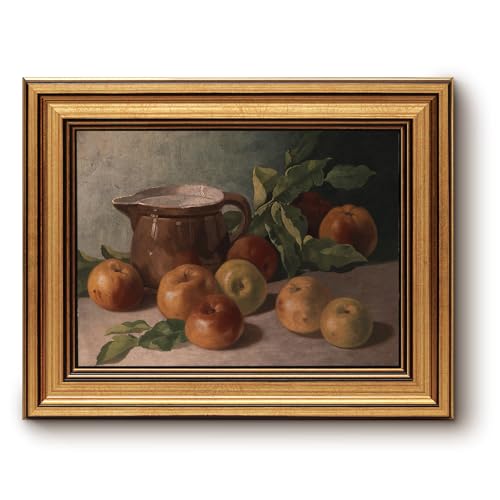 Bzstyleart Gold Framed Vintage Wall Art, Rustic Farmhouse Still Life Picture Artwork Canvas Prints Vintage Home Decor Aesthetic Fruit Painting for Kitchen Dining Room 8x10in