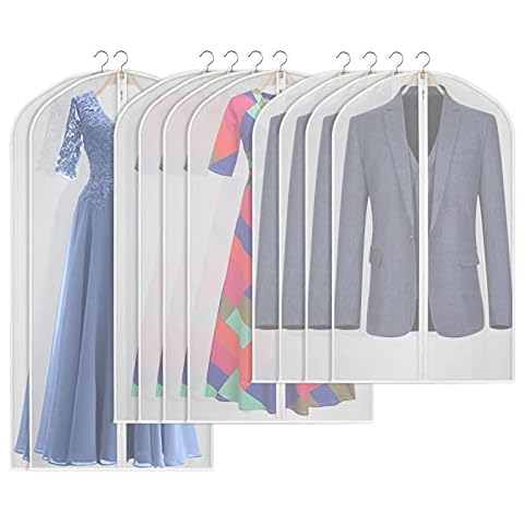 Univivi Garment Bags Lightweight Translucent Full Zipper Suit Bags (Set of 10) Hanging Dress Bag Washable Moth-Proof Dust Cover for Closet Clothes Storage -40/50/60inch Cover