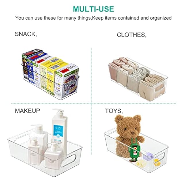 loobuu Plastic Refrigerator Organizer Bins, 10pcs Stackable Food Storage Bins with Handle for Fridge, Pantry, Cabinet, Kitchen, Countertops, Cupboard, Freezer Organization, BPA Free - Clear