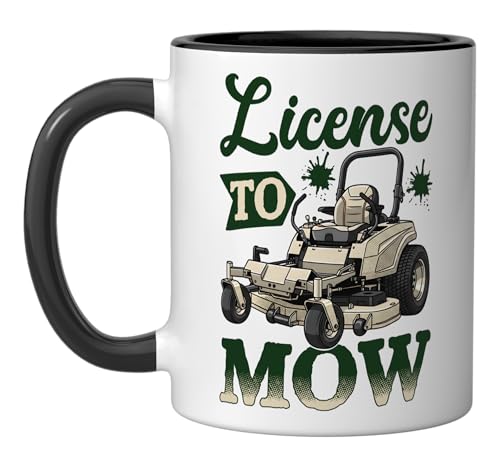 License To Mow Funny Mowing Lawn Mower Ceramic Mug, Black/White