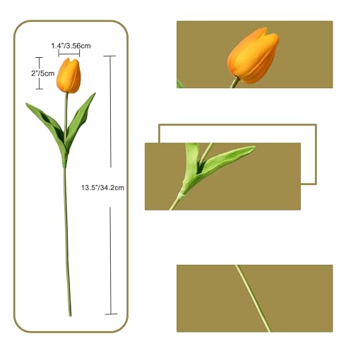 Image of ONLY ART Artificial Orange Tulips 20 Pcs - 13.5 Inch PU Faux Flowers with Bendable Stems for Home Decor, Wedding Centerpieces, DIY Floral Arrangements, New Year and Valentine's Day