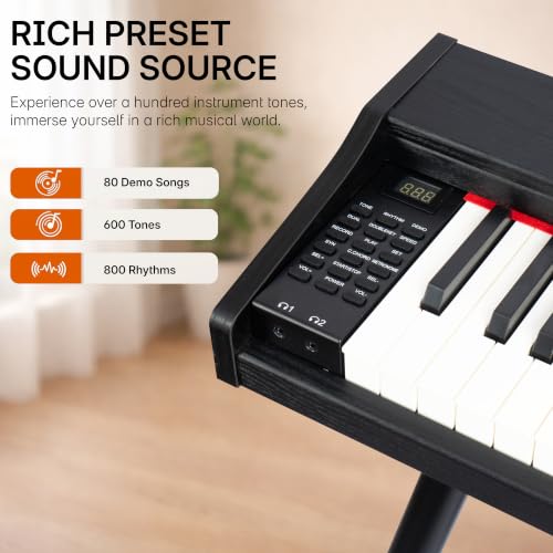 Image of JUAREZ JRK885BK 88-Key Digital Piano Black with Stand | 600 Tones 800 Rhythms | 3-Pedal Unit | USB MIDI Audio In /Out | Built-In Speakers | 80 Demo Songs | Metronome | Home Piano with Legs