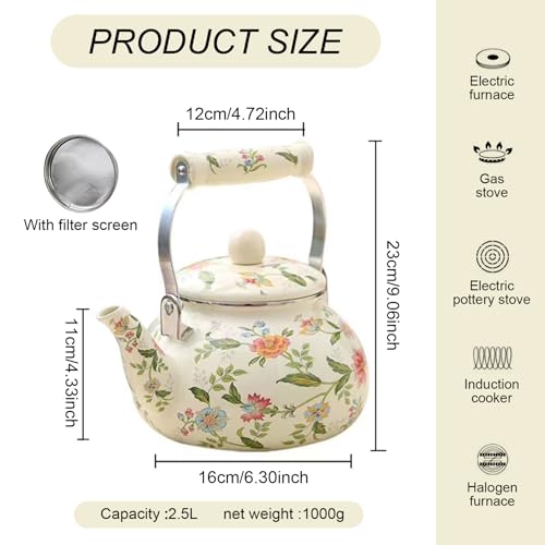 Bouilloire en émail vintage floral de 2,6L pour plaque de cuisson - 3