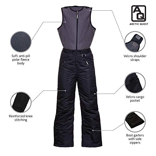 Arctic Quest Polar Fleece Water Resistant Insulated Unisex Boys And Girls Unisex Ski & Snow Bib Pants Overalls, Black, 10/12 #TOP6