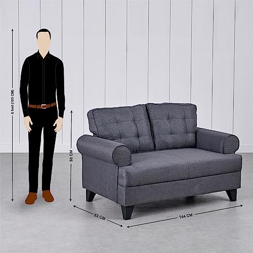 Image of Home Centre | Helios California Fabric 3+2 Seater Sofa Set | Sofa for Living Room | Solid Wood | Grey | 1 Year Warranty