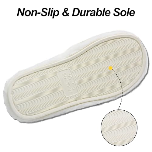 ZOORON Women's Fuzzy Slippers with Memory Foam Comfy Faux Fur Anti-Skid Sole Slippers for Women Bedroom House Open Toe4