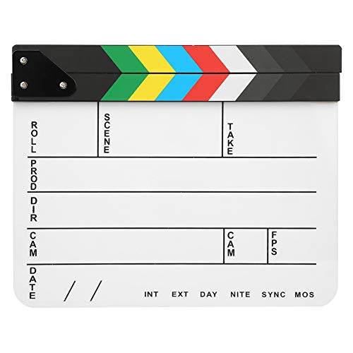 Acrylic Movie Clapperboard 30x25CM - Director Clapboard with Chalkboard for Filmmakers and Photographers (Color Strip whiteboard (PAV1CWE4))
