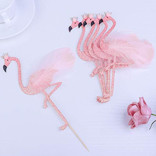 Luoem Hawaii Flamingo Cake Cupcake Toppers With Toothpick Wedding Birthday Party Cake Decoration Glitter Paper Cake Toppers 6Pcs #TOP5