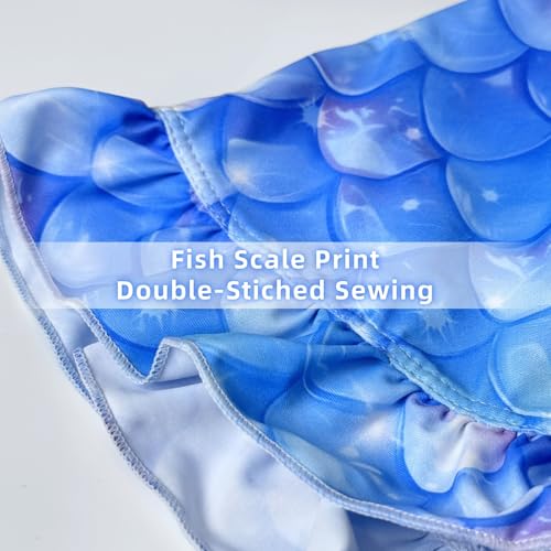 Image of Girls Mermaid Swimsuit 3 Piece Bathing Suits, Adjustable Ruffled Bikini Top, with Cover up Skirt Fish Scale Design for 3-10Y