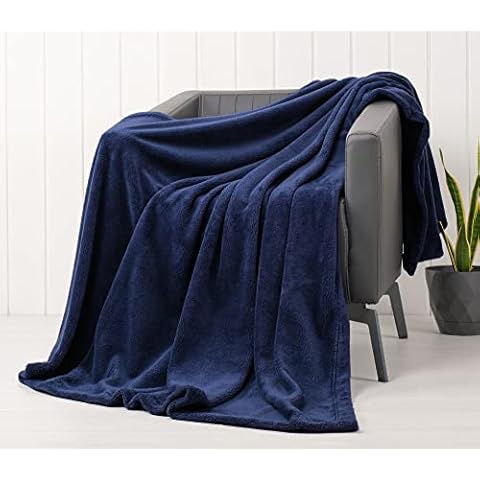 American Soft Linen Bedding Fleece Blanket Twin Size 60x80 inch Plush Fuzzy Cozy Soft Blanket for Bed, Sofa, Couch, Navy Blue Cover