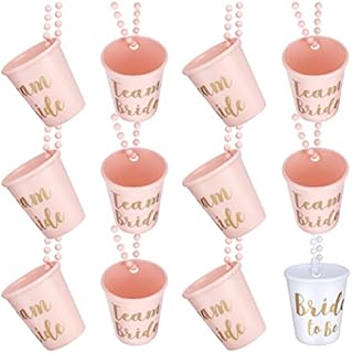 12 Pcs Shot Necklace Glass, Bachelorette and Bride Shot Glass Necklace, Hen Party Beaded Bridal Plastic Cups Team Bride Plastic for Bachelorette Bridal Party Necklaces (1 * White + 11 * Pink)